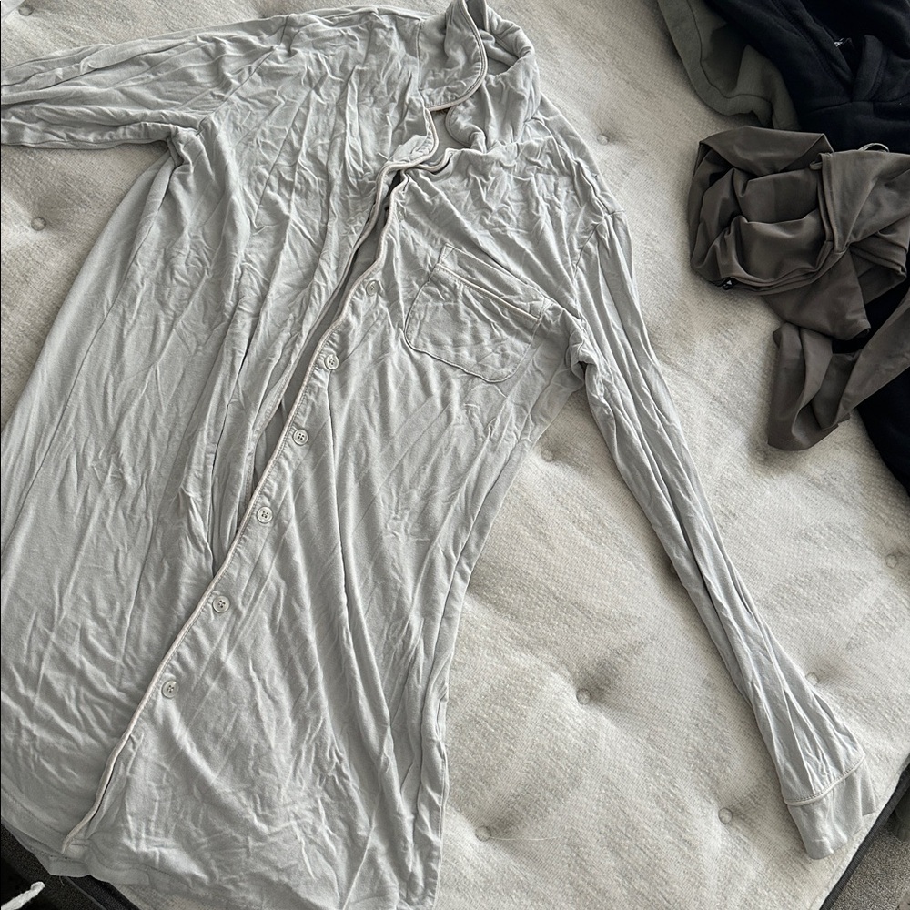 Light Gray Button-Up pajama dress